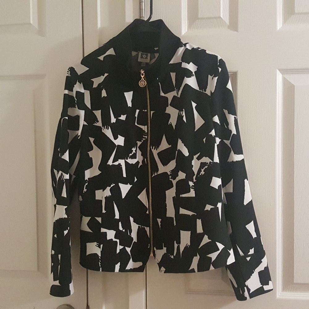 ANNE KLEIN Unique Black White Full Zip Jacket